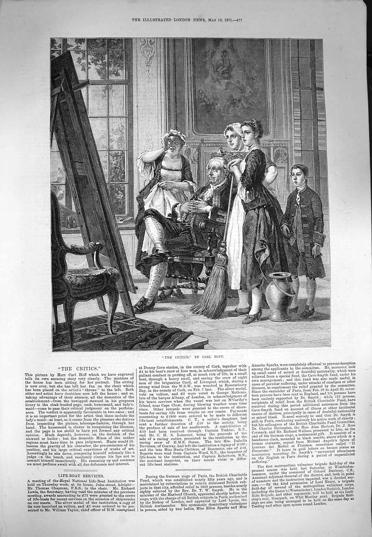 Original Old Antique Print 1871 Carl Hoff Critics Art Painting Servants 19th