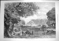 Original Old Antique Print 1871 Chestnut Trees Bushey Park Water Fountain 19th