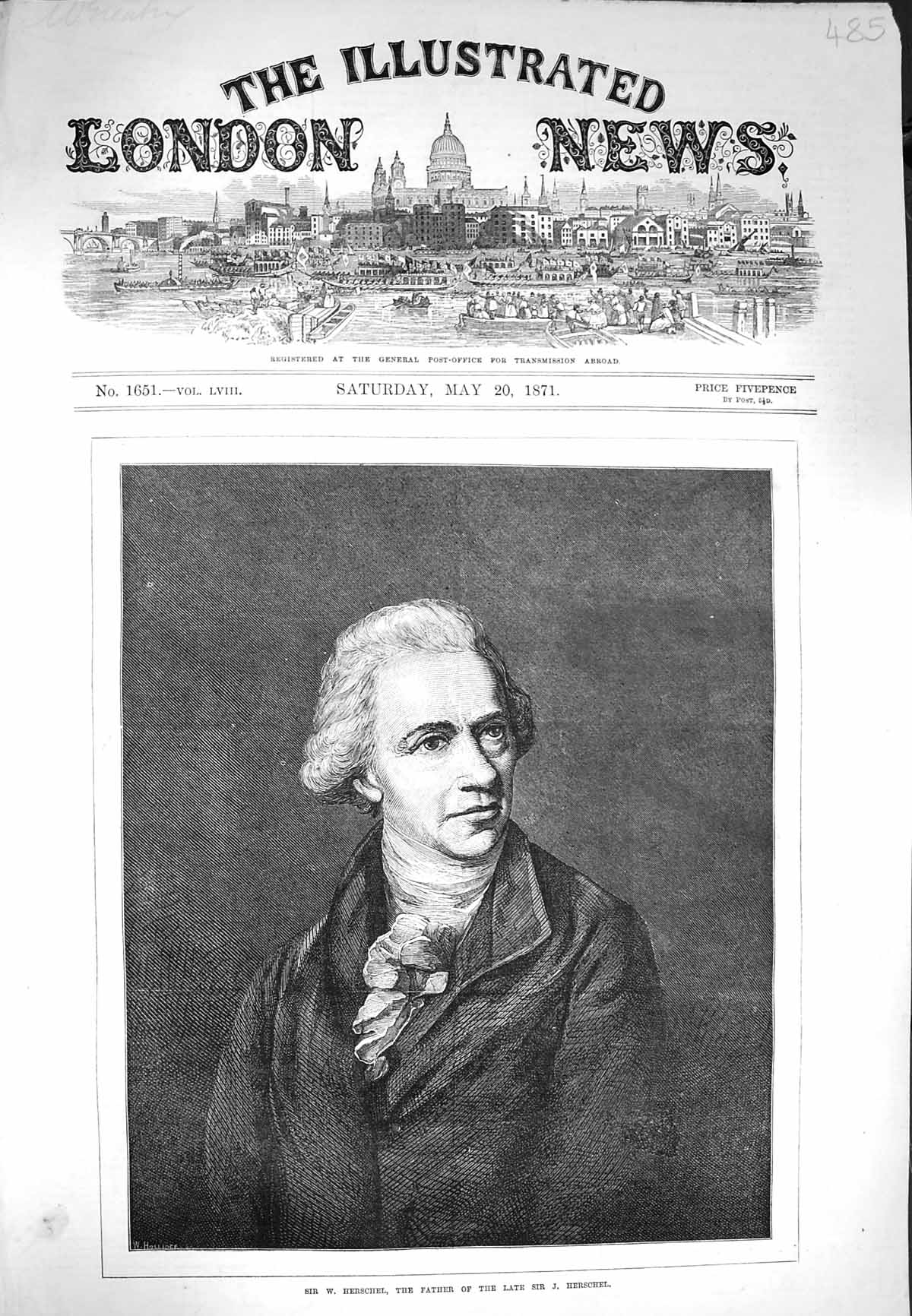Original Old Antique Print 1871 Portrait Sir William H 19th Century