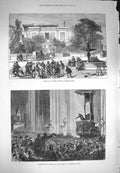 Old Antique Print 1871 House Thiers Place Georges Paris Church Eustache 19th