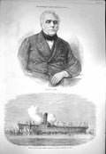 Original Old Antique Print 1871 Portrait Auber Dutch Steamer Willem Isle Wight