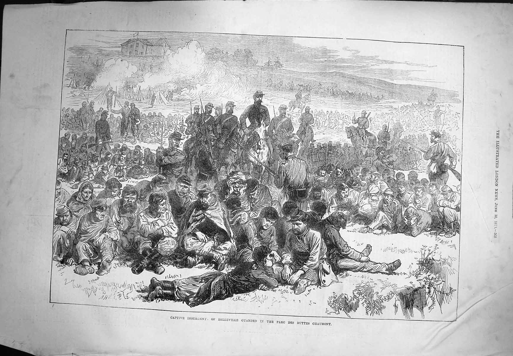 Old Antique Print 1871 Captive Insurgent Belleville Parc Buttes Chaumont 19th