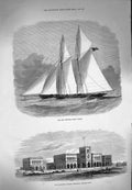 Original Old Antique Print 1871 Schooner Yacht Livonia Rajkoomar College India