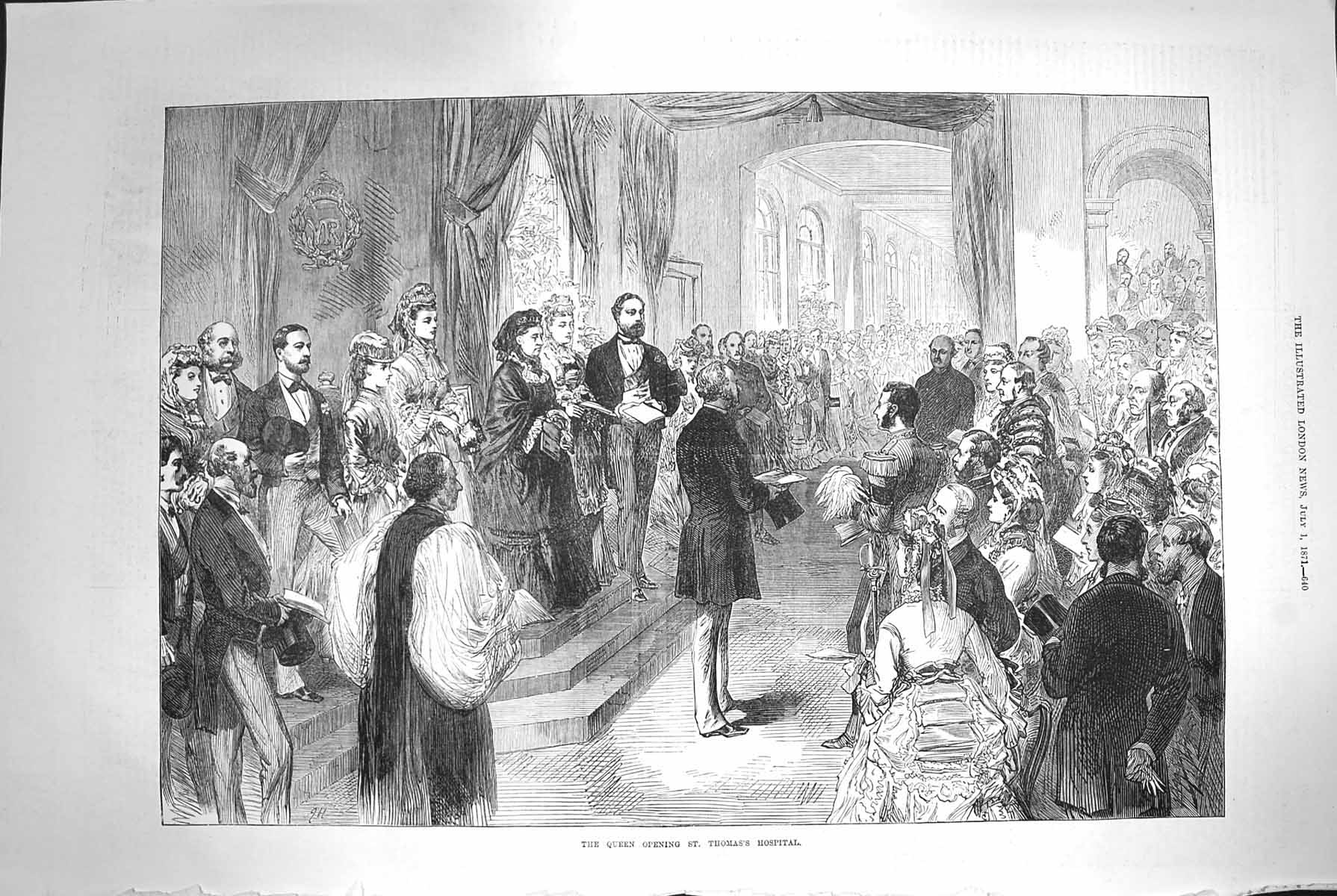 Original Old Antique Print 1871 Scene Queen Opening St. Thomas'S Hospital 19th