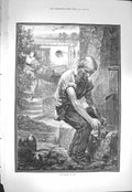 Original Old Antique Print 1871 Harvest War Man War Bombs Shells Fine Art 19th