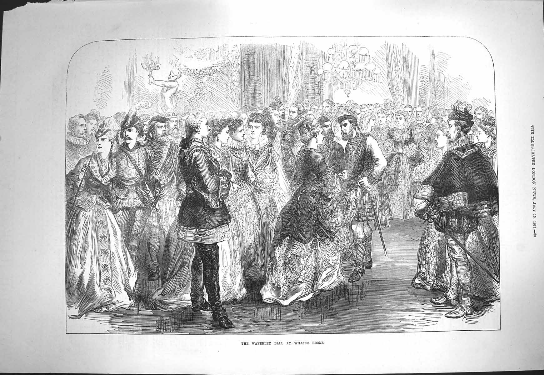 Original Old Antique Print 1871 Waverley Ball Willis'S Rooms Dancing Romance