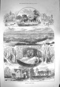 Old Antique Print 1871 Epping Forest Church Queen Elizabeth Lodge Trees 19th