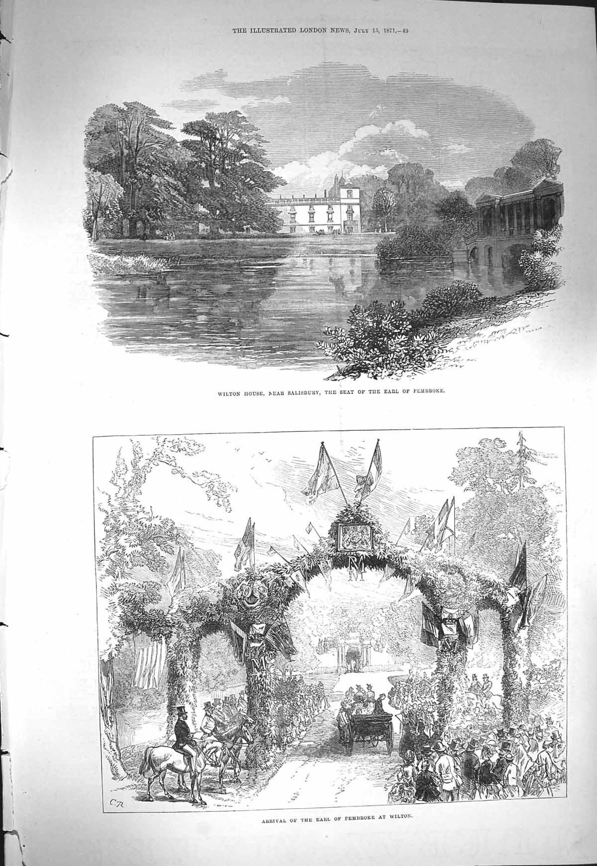 Original Old Antique Print 1871 Wilton House Salisbury Seat Earl Pembroke 19th