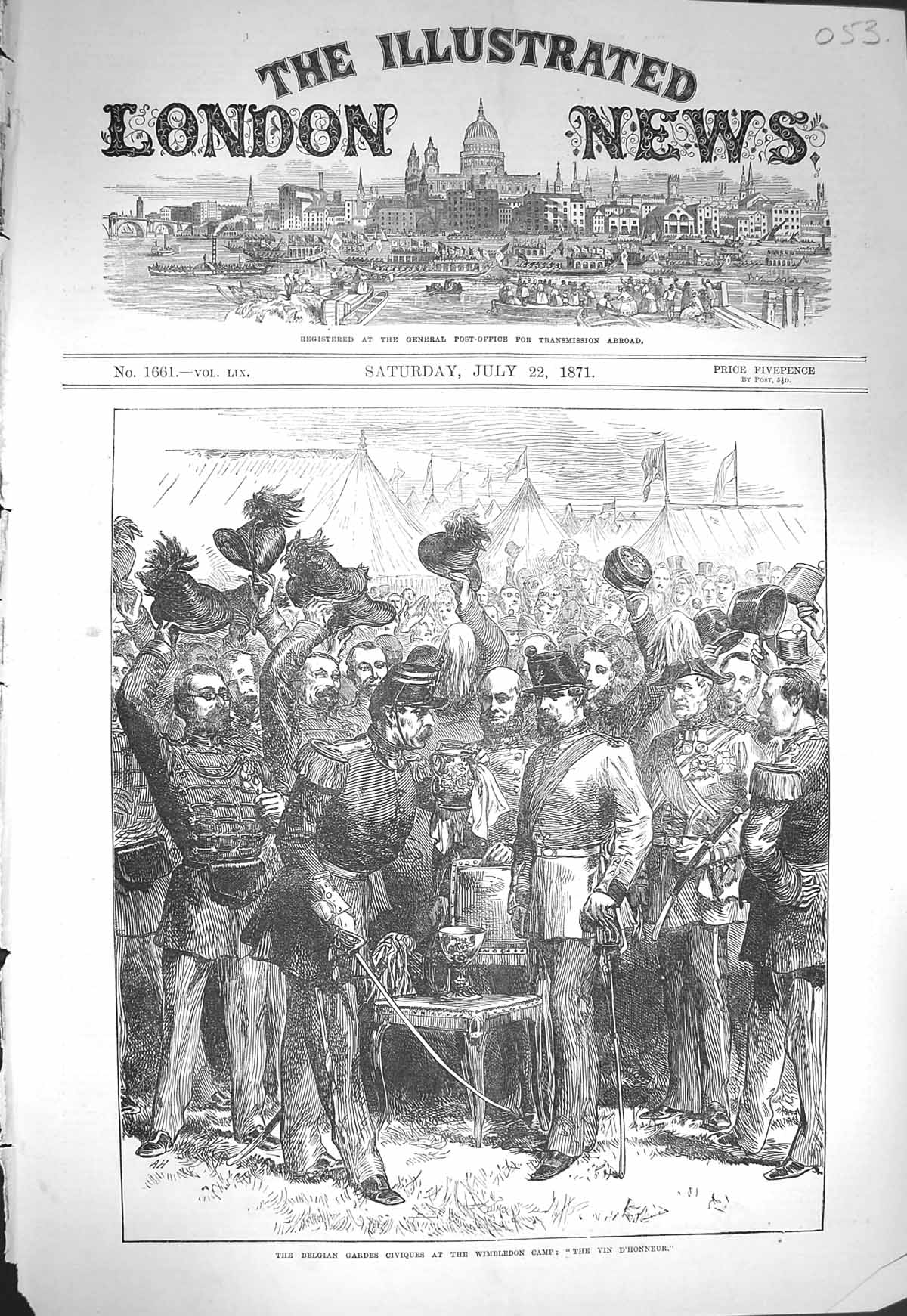 Original Old Antique Print 1871 Belgian Gardes Civiques Wimbledon Camp Sport