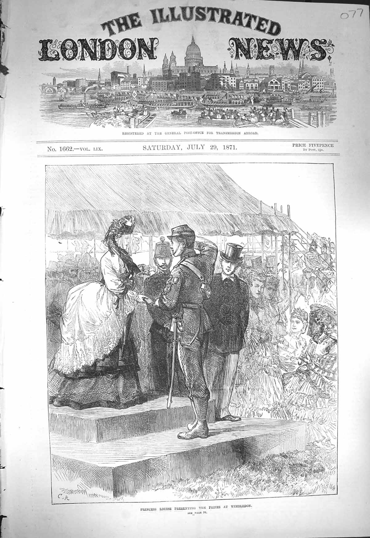 Old Antique Print 1871 Princess Louise Presenting Prizes Wimbledon Sport 19th