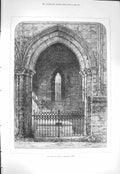 Original Old Antique Print 1871 Grave Scott Dryburgh Abbey Read Fine Art 19th