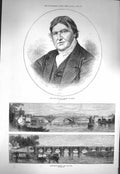 Original Old Antique Print 1871 Sir Acland Devon Nottingham Bridge New 19th