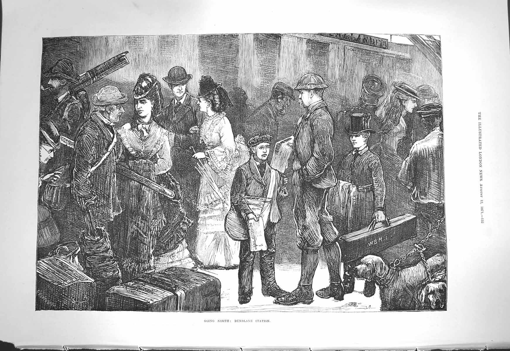 Old Antique Print 1871 Dunblane Station Railway Train Scotland Passengers 19th