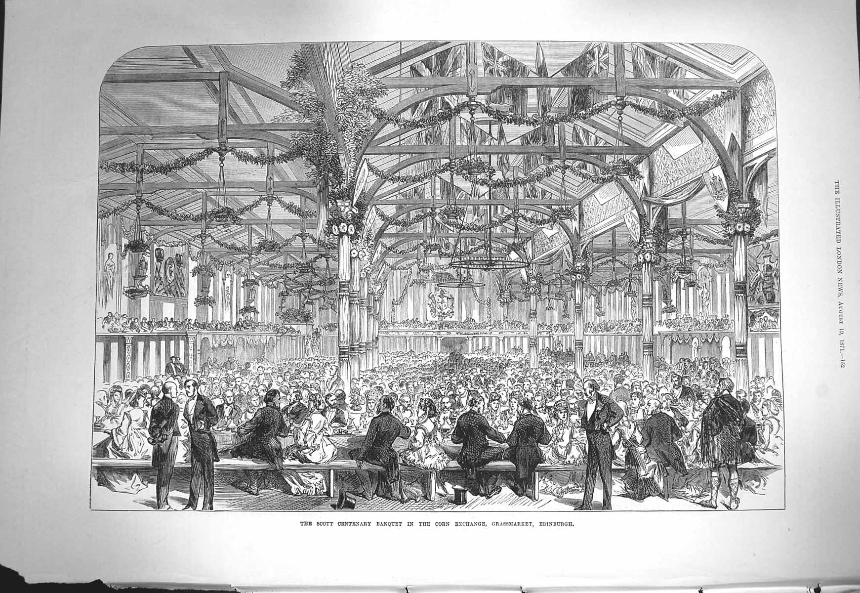 Original Old Antique Print 1871 Scott Corn Exchange Grassmarket Edinburgh 19th