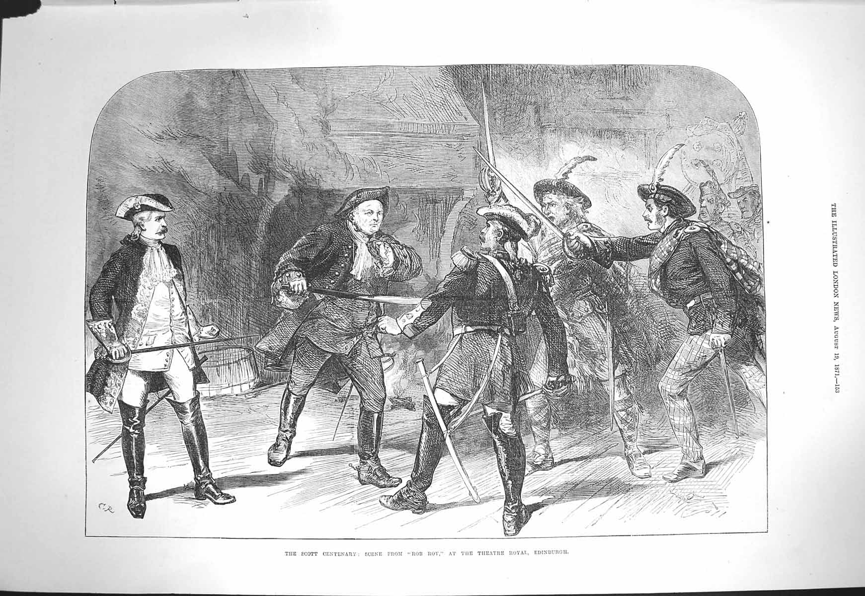 Original Old Antique Print 1871 Scene Rob Roy Theatre Roayl Edinburgh Scott