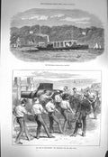 Original Old Antique Print 1871 Twin-Screw Boat Ladybird Camp Shoeburyness Army