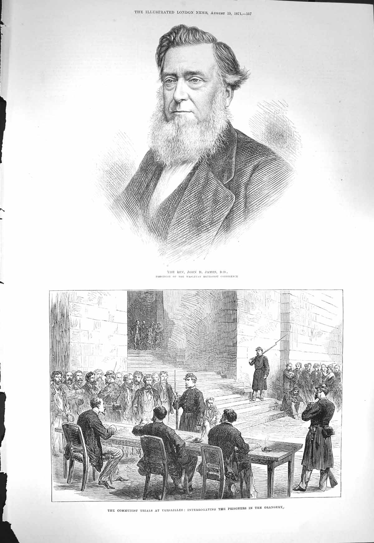 Original Old Antique Print 1871 Portrait Rev. John H James Communist Versailles