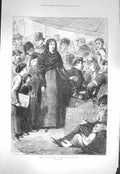 Original Old Antique Print 1871 Scene Boulevard Montmartre Paris Une Folle 19th
