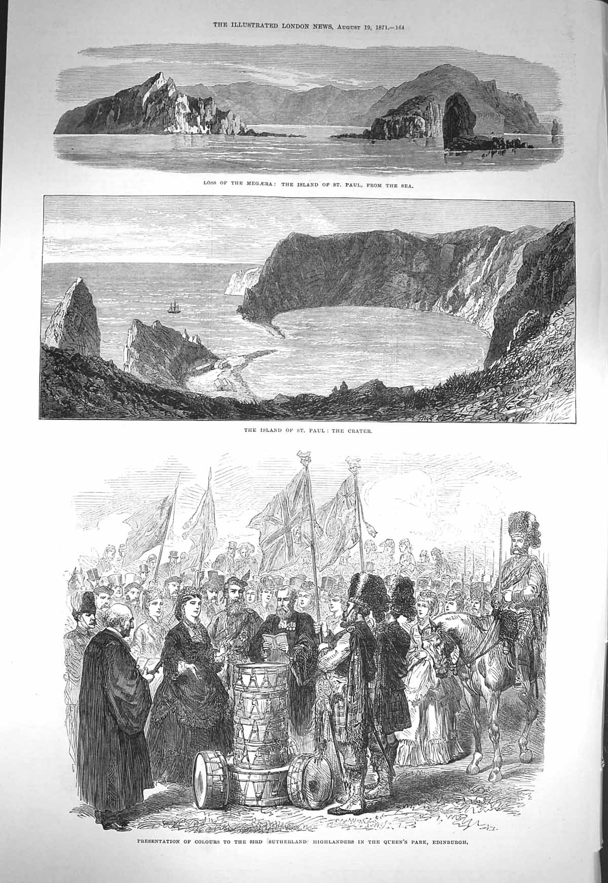 Old Antique Print 1871 Magaera Ship St. Paul Queen'S Park Edinburgh Army 19th