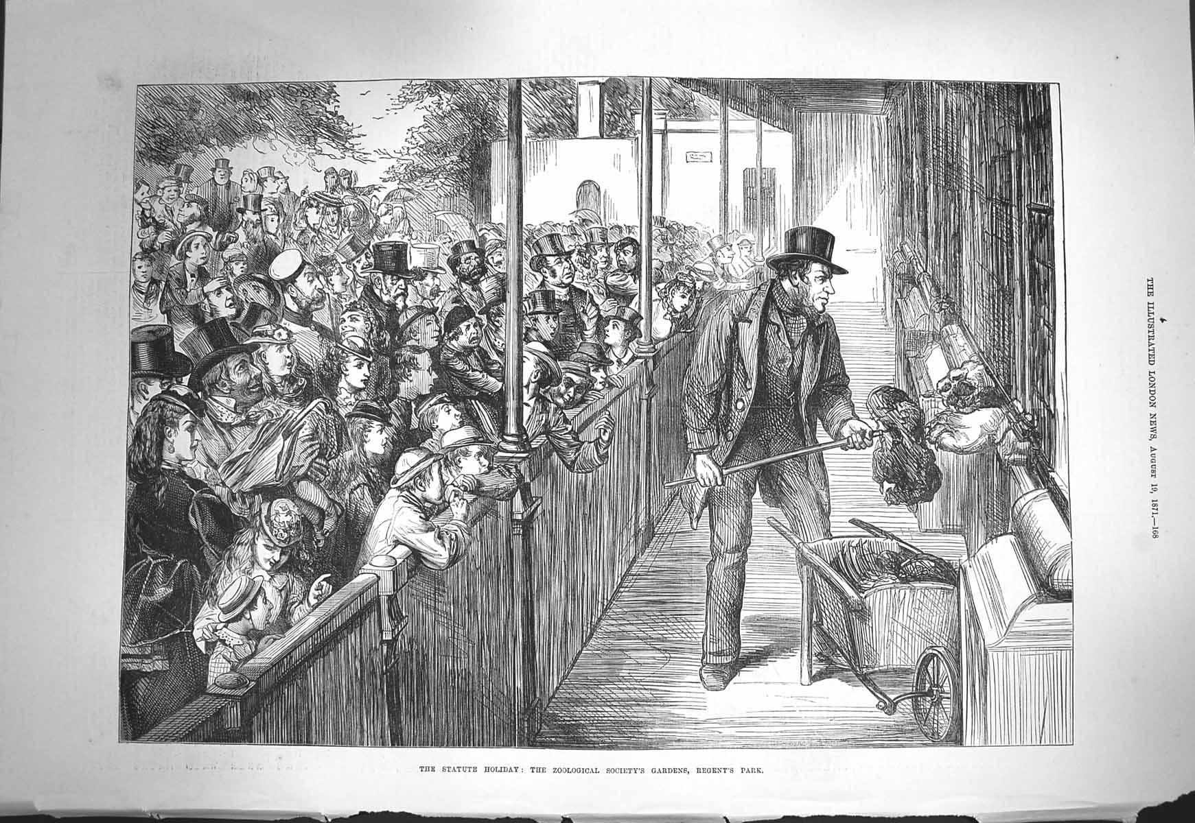 Old Antique Print 1871 Statute Holiday Zoological Society Gardens Regents 19th