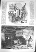 Original Old Antique Print 1871 Street Morlaix Brittany Ancient Chimney Francis