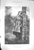 Original Old Antique Print 1871 Skill Fine Art Breton Girl Tree Countryside