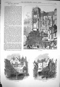 Original Old Antique Print 1871 Abbeville St. Wolfran Canal Boat Architecture