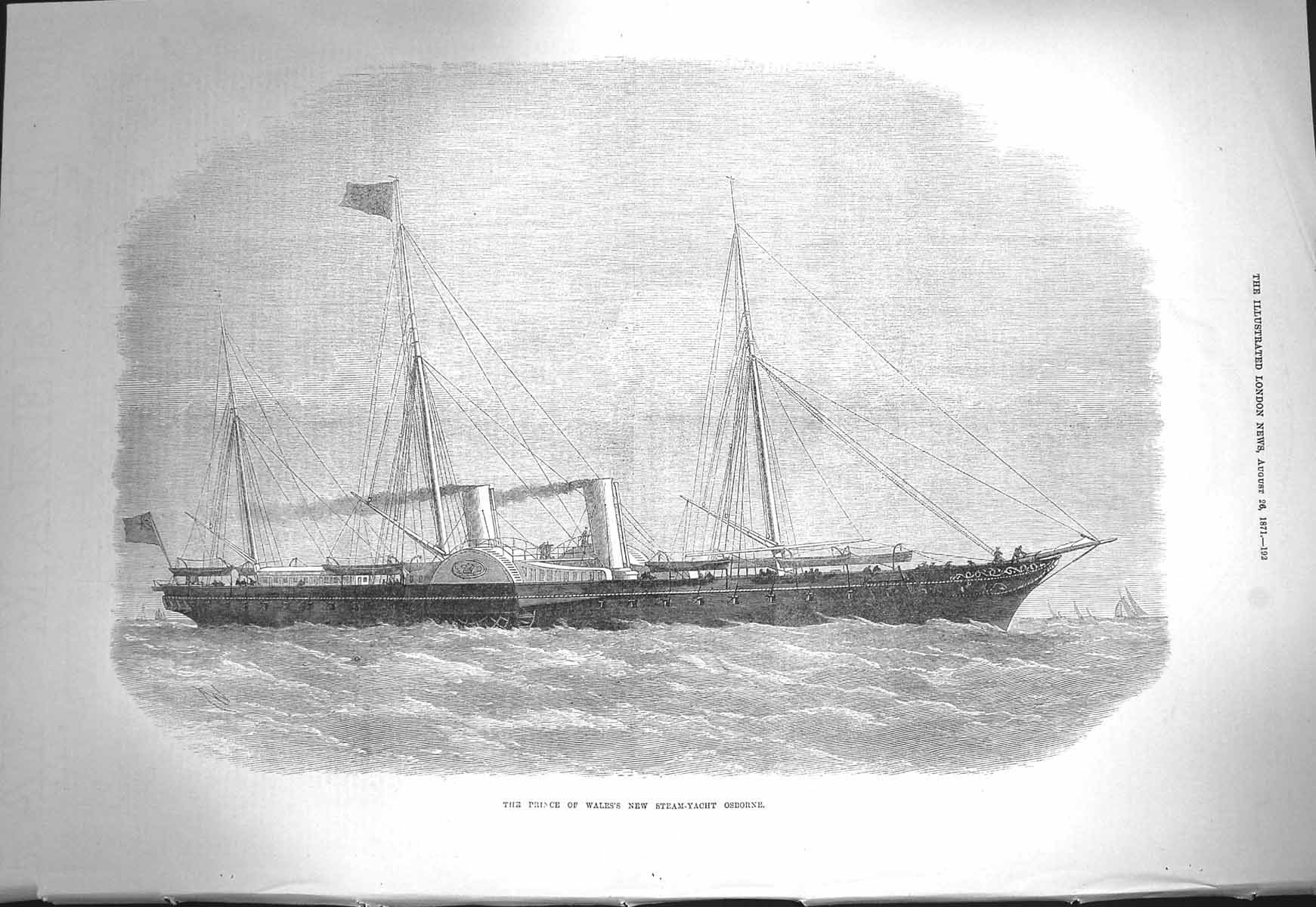 Original Old Antique Print 1871 Prince Wales New Steam Yacht Ship Osborne 19th