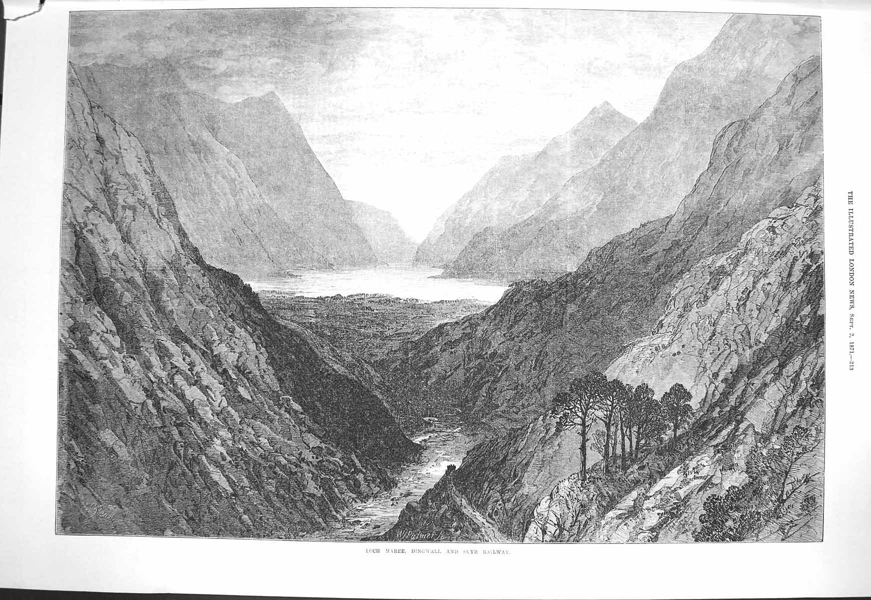 Old Antique Print 1871 Loch Maree Dingwall Sky Railway Scotland Mountains 19th