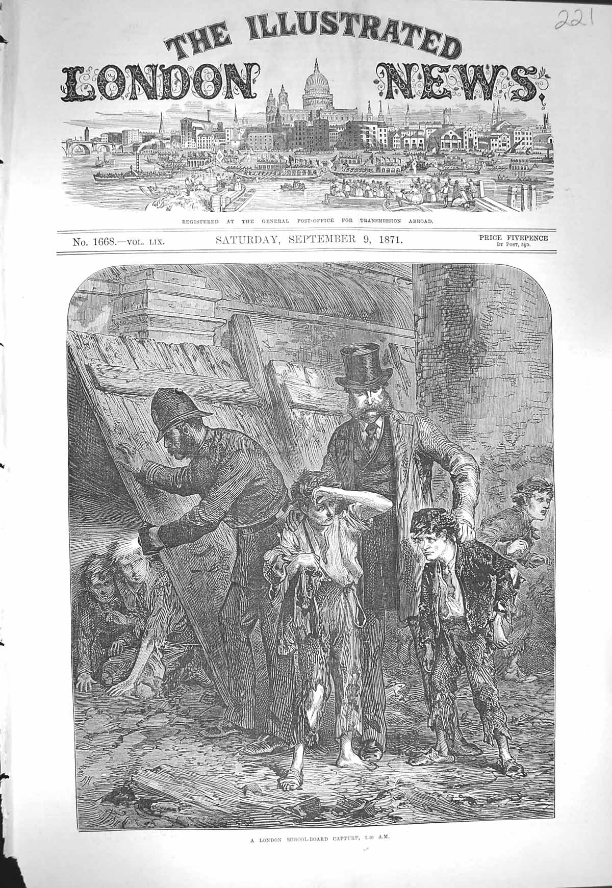 Original Old Antique Print 1871 London School Board Capture Children Victorian