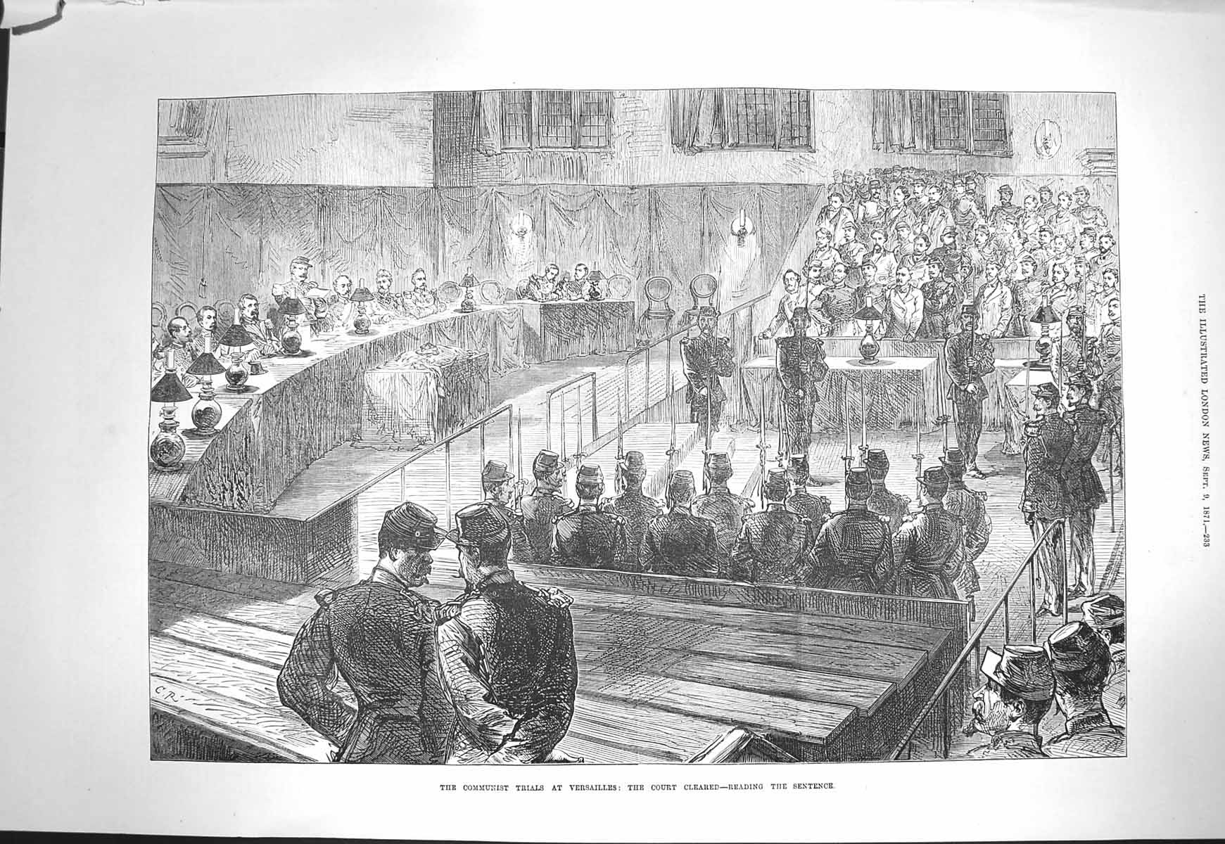 Original Old Antique Print 1871 Communist Trials Versailles Court Siers 19th