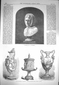 Original Old Antique Print 1871 Porcelain Royal Factory Berlin Bust Adversity