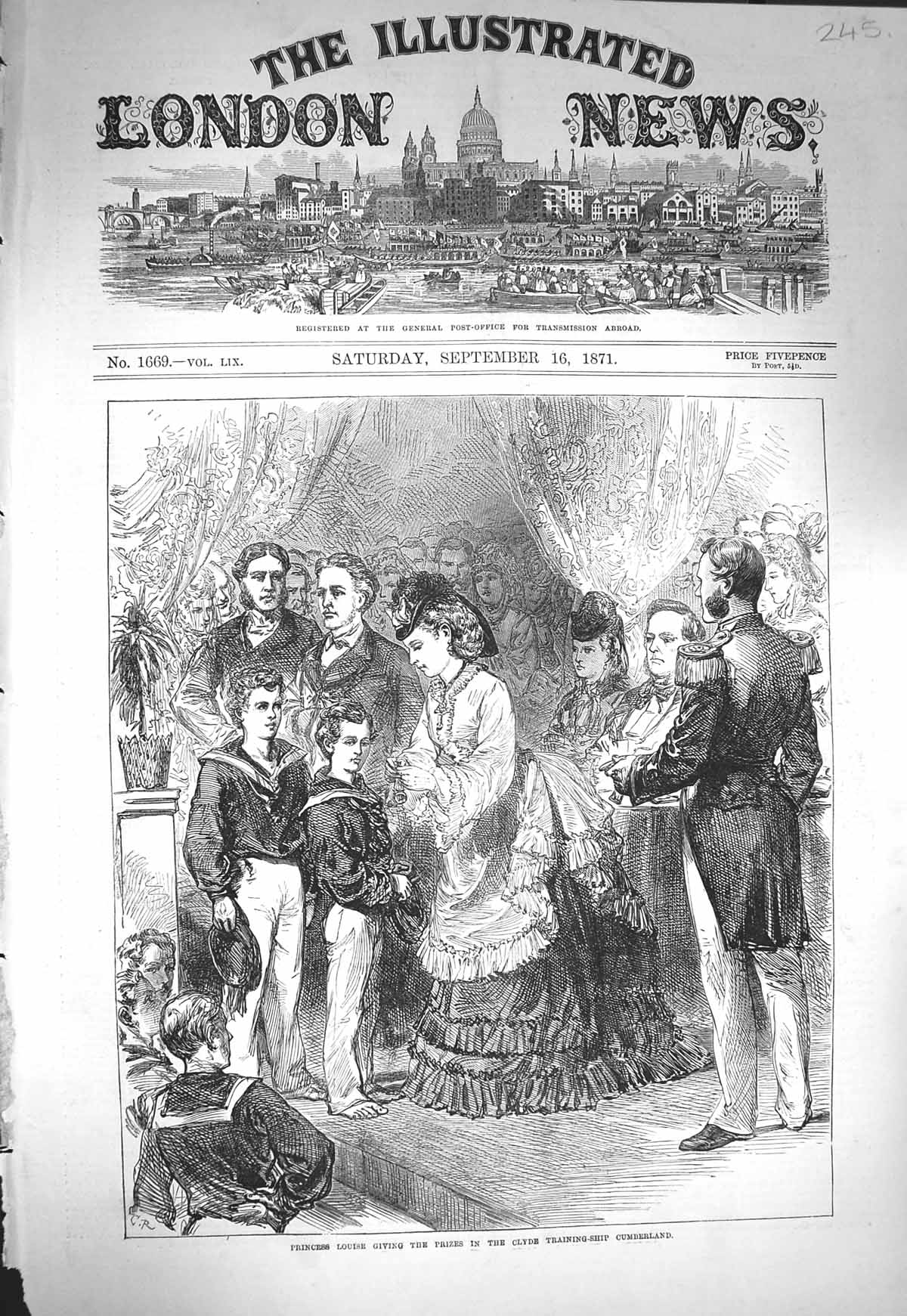 Original Old Antique Print 1871 Princess Louise Prizes Clyde Ship Cumberland