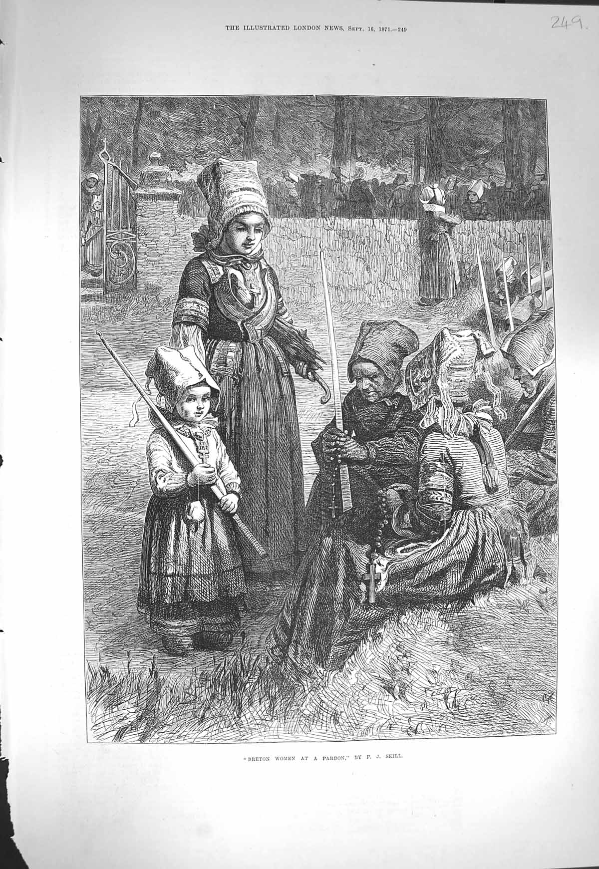 Original Old Antique Print 1871 Breton Women Pardon Children Dresses Skill 19th