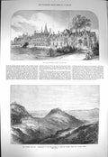 Original Old Antique Print 1871 Grammar School Reading Frensham Devil'S Jumps