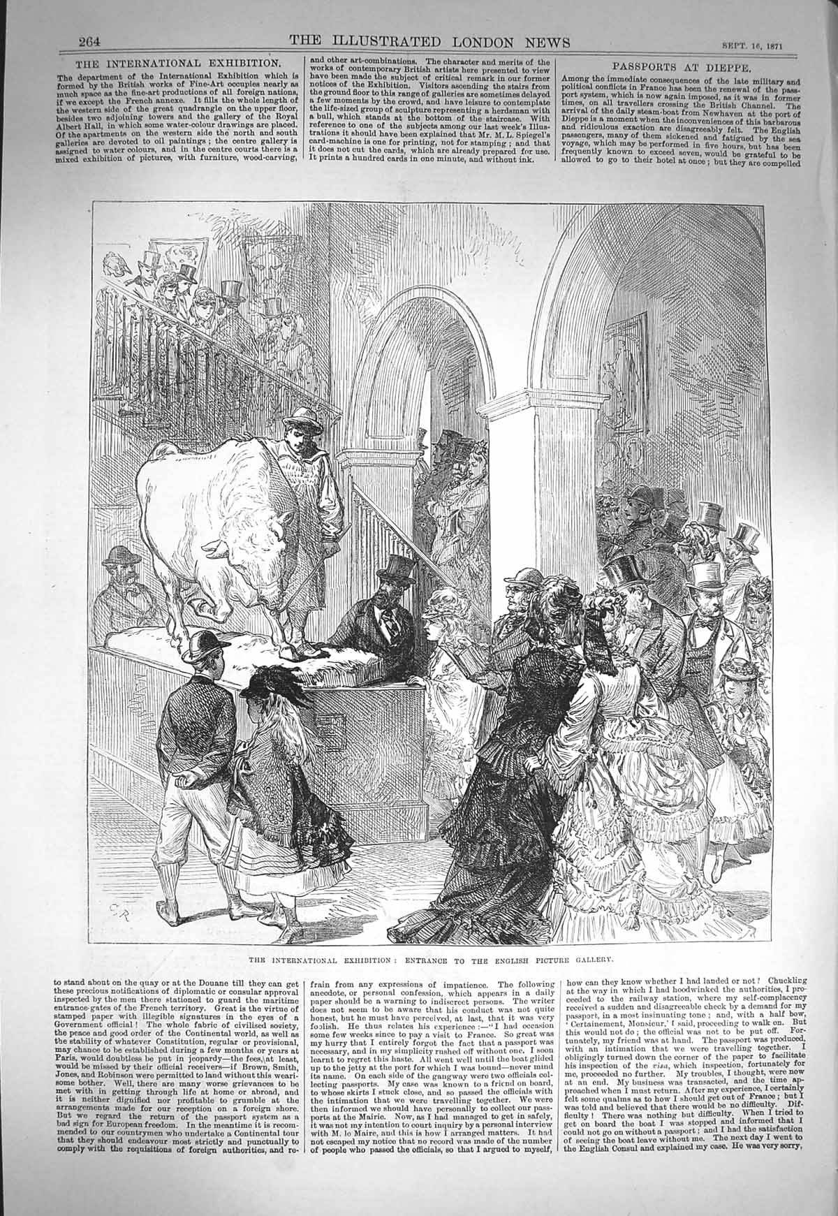 Old Antique Print 1871 International Exhibition English Picture Gallery 19th