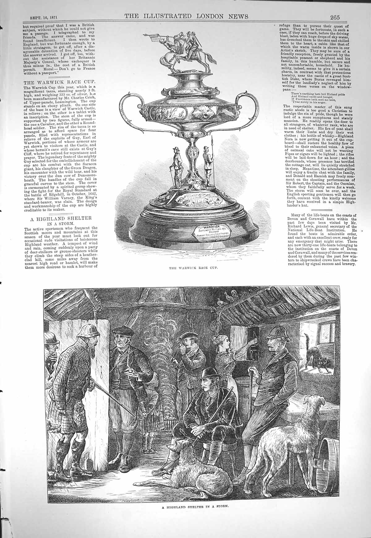 Antique Old Print *3649 1871 Warwick Race Cup Highland Shelter Storm Hunting