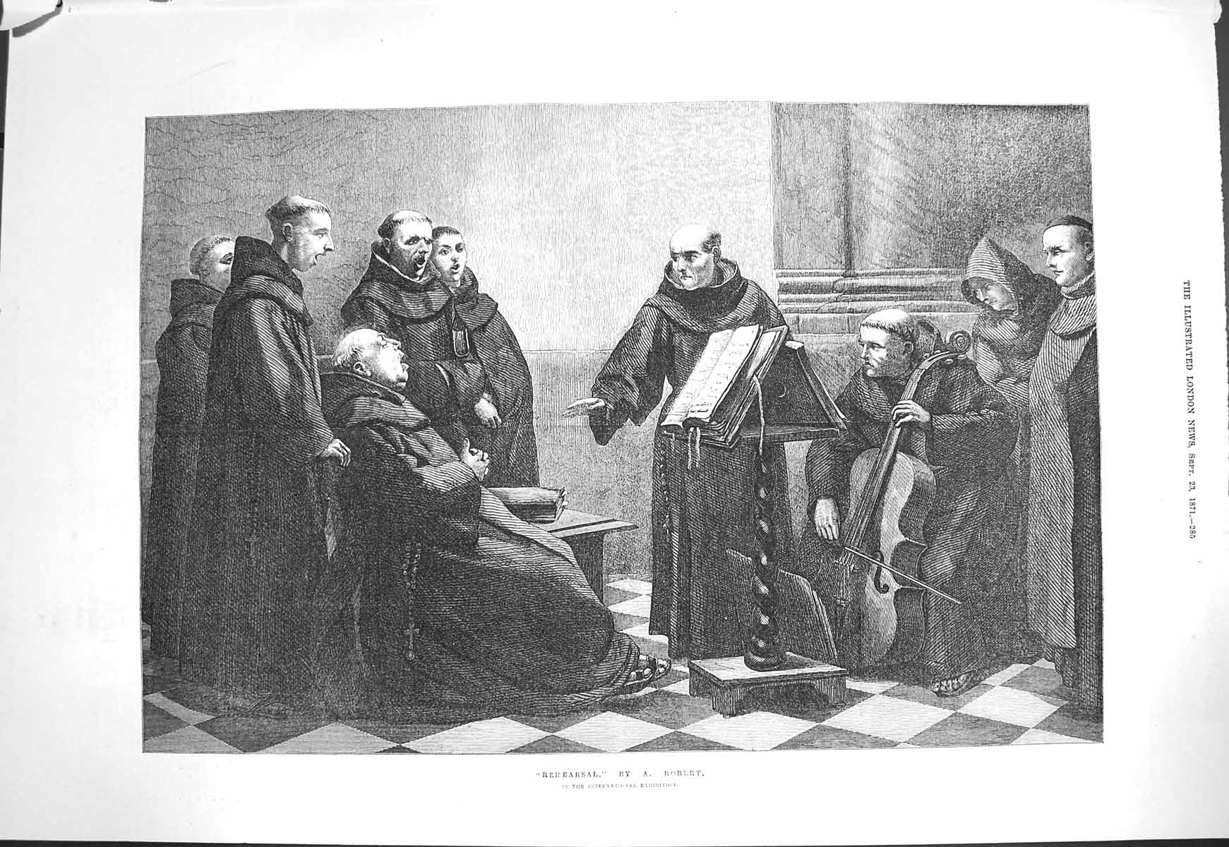 Old Antique Print 1871 Monks Church Scene Rehearsal Music Singing Robert 19th