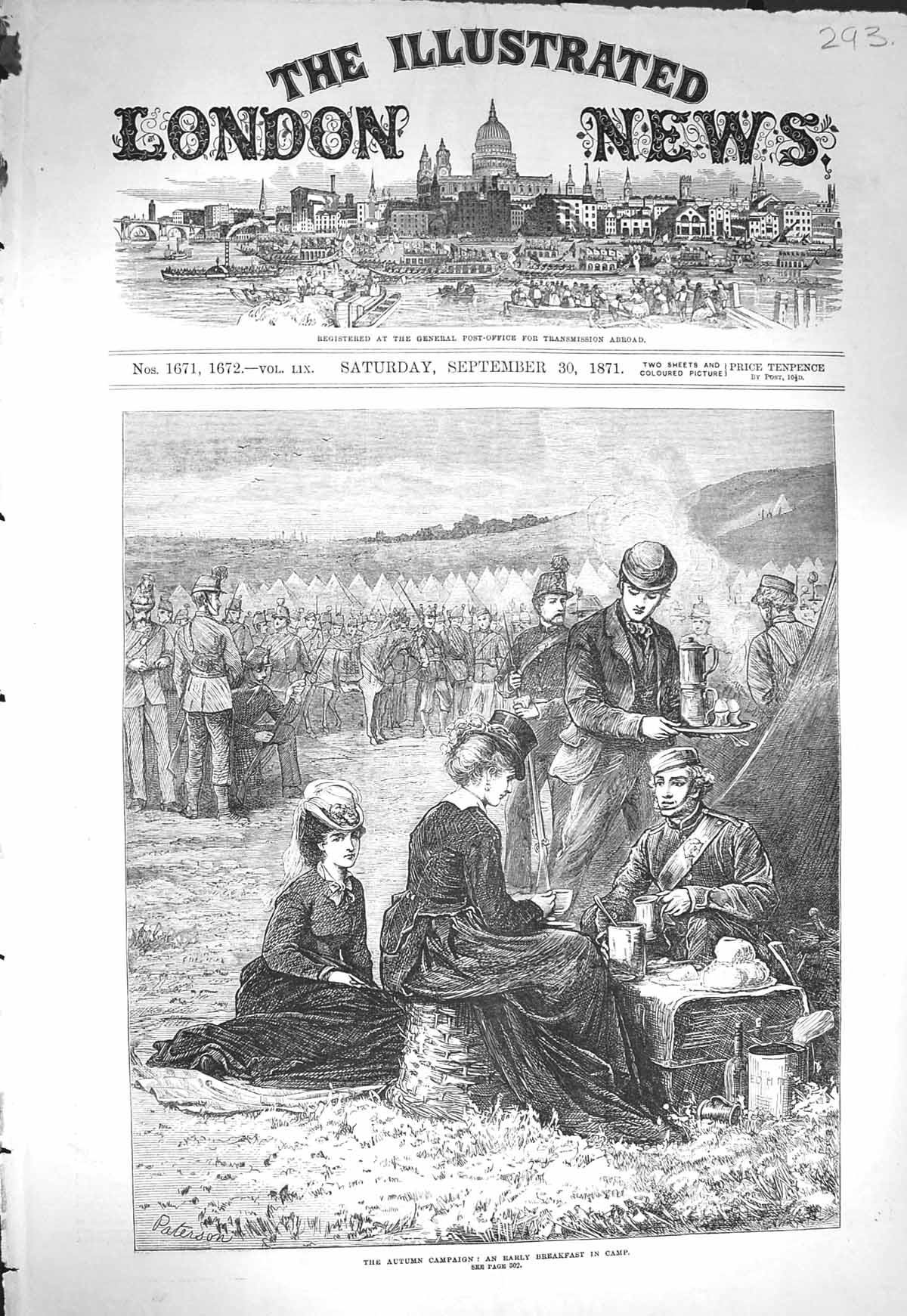 Original Old Antique Print 1871 Autumn Campaign Early Breakfast Scene Camp Sier