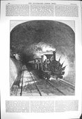 Original Old Antique Print 1871 Opening Mont Cenis Tunnel First Train Railway
