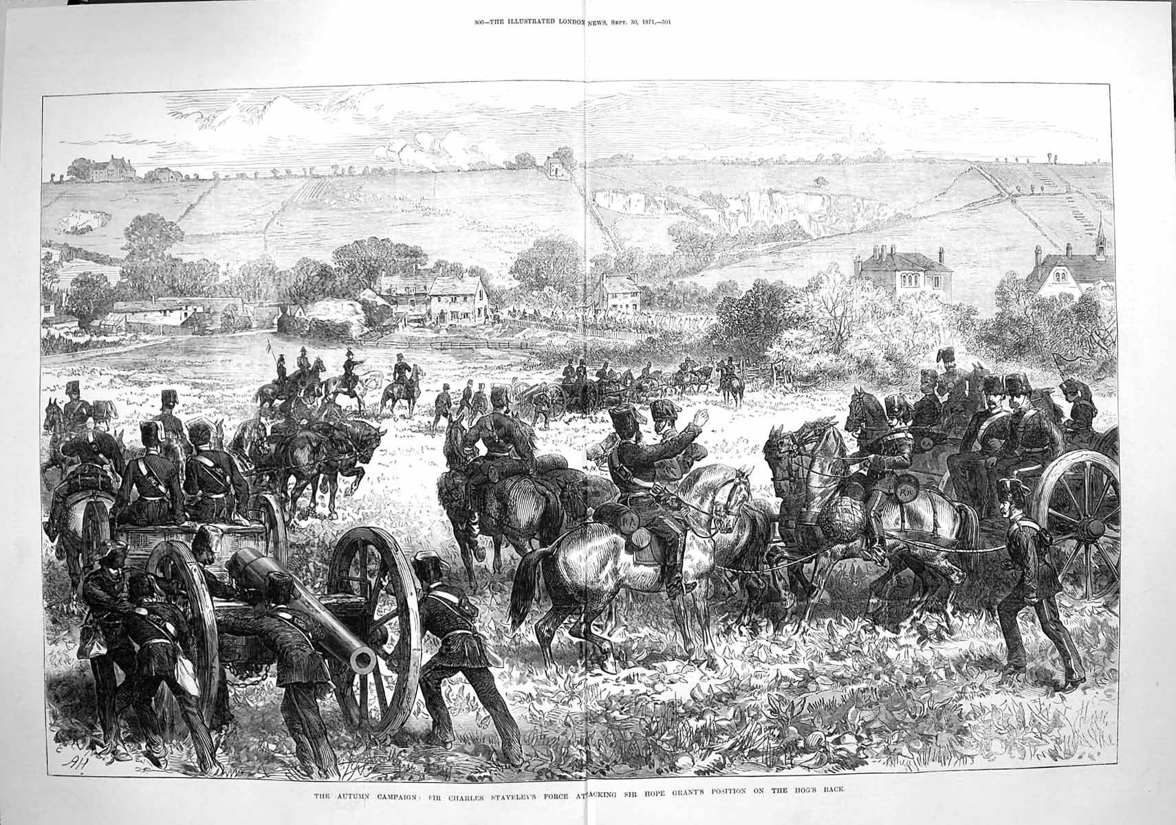 Original Old Antique Print 1871 Charles Staveley Force Hope Grants Hog'S Back