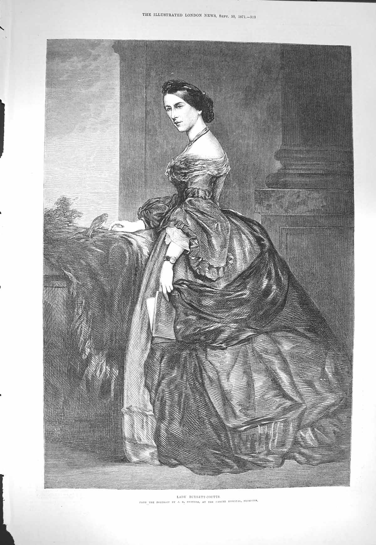 Original Old Antique Print 1871 Portrait Lady Burdett-Coutts Swinton Victorian