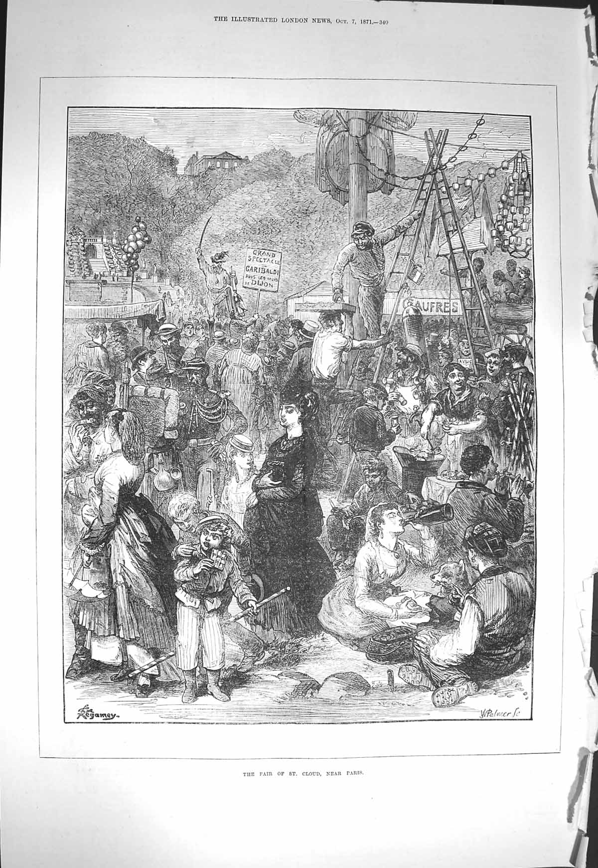 Original Old Antique Print 1871 Fair St. Cloud Paris France Children Victorian