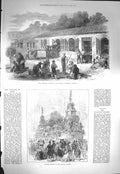 Original Old Antique Print 1871 Wine Medoc Chateau Lafitte Harvest Crystal 19th