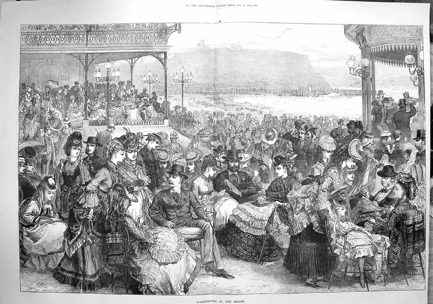 Old Antique Print 1871 Beach Season Scarborough Holiday Resort Fine Art 19th