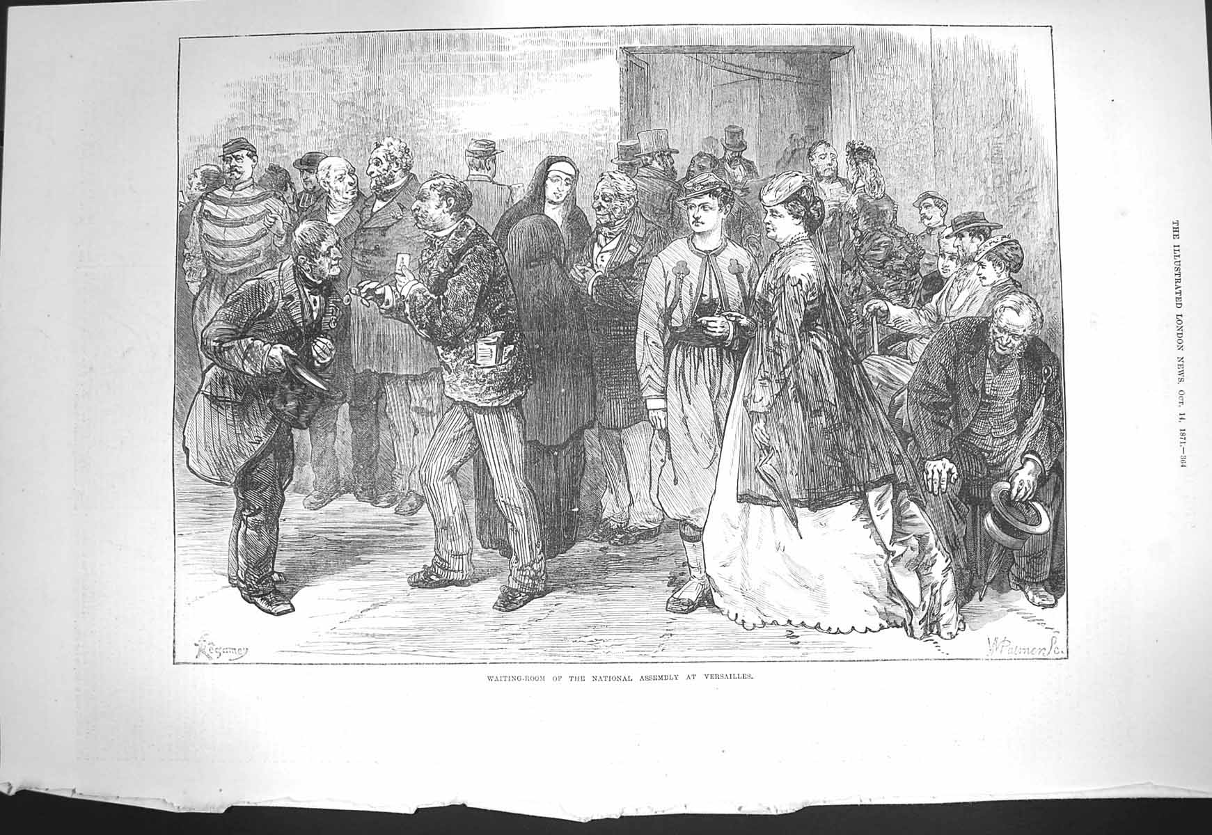Old Antique Print 1871 Waiting-Room National Assembly Versailles France 19th