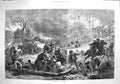 Original Old Antique Print 1871 Forest Fire America River Boat Trees Fine Art
