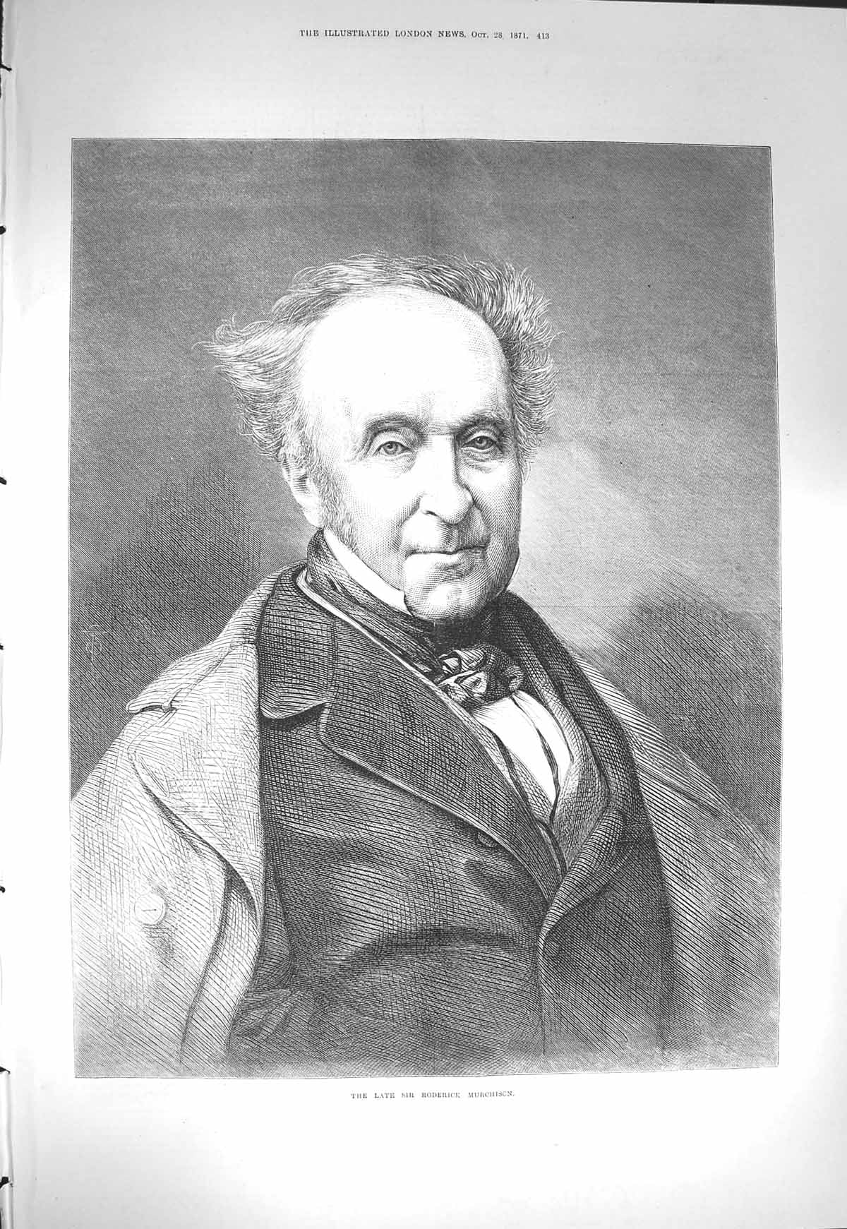 Original Old Antique Print 1871 Portrait Roderick Murchison 19th