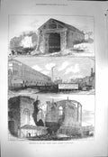 Original Old Antique Print 1871 Great Eastern Railway Gas Works London Theatre