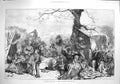 Original Old Antique Print 1871 Camp Refuge Chicago Fire Ladies Children 19th